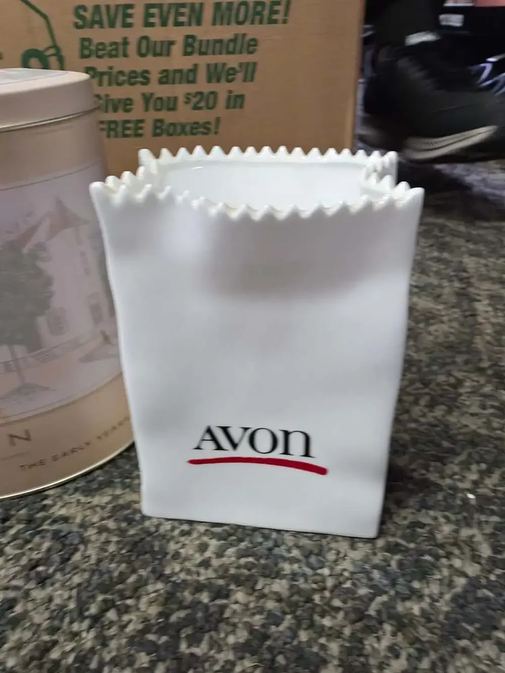 Avon Ceramic Paper Bag Vase 100 Years Beauty